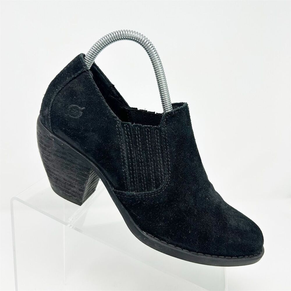 Born Fredrika Women's Black Suede Pull On Heeled Ankle Booties Size 9M Casual
